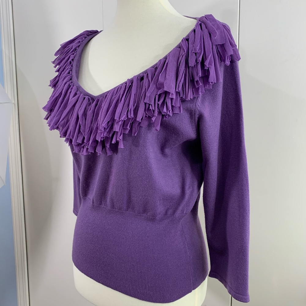 Whimsy by Sydney Easton XL sweater fringe V neck - Picture 1 of 8